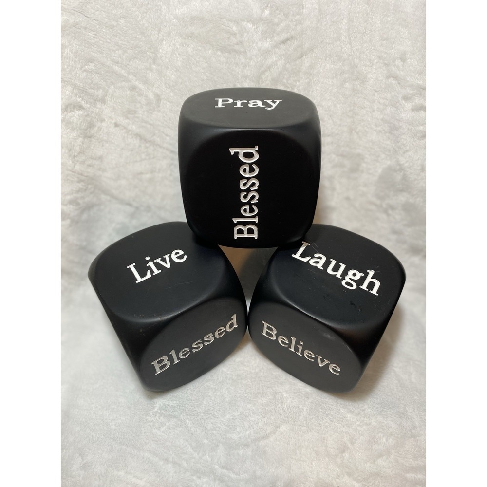 Inspirational Word Dice Blocks Set Matte Black Live Laugh Blessed Believe Pray